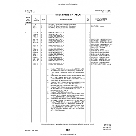 Aviation Part (67250-00) — Piper PA-28 Cherokee Aviation Part (67250-00) — Piper PA-28 Cherokee