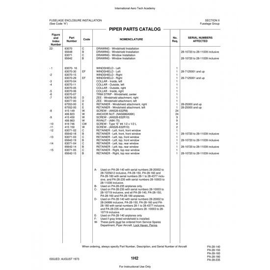 Aviation Part (63077-00) — Piper PA-28 Cherokee