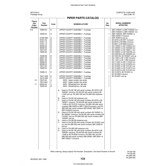 Aviation Part (76360-00) — Piper PA-28 Cherokee