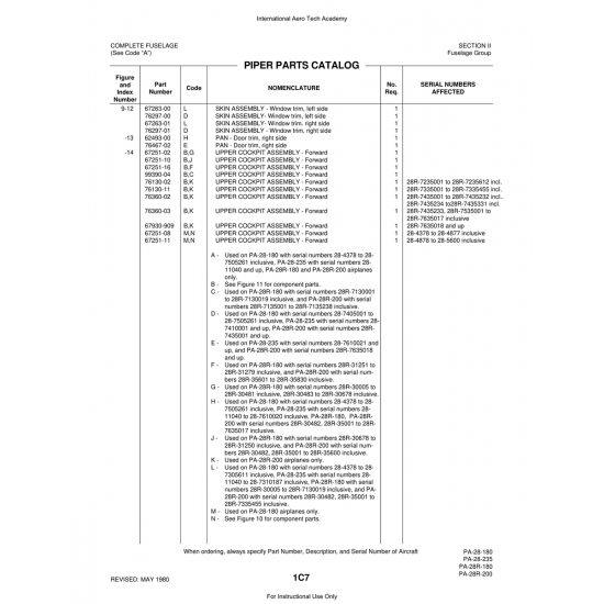 Aviation Part (76360-03) — Piper PA-28 Cherokee Aviation Part (76360-03) — Piper PA-28 Cherokee