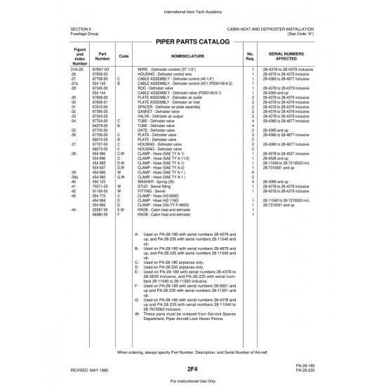Aviation Part (91193-00) — Piper PA-28 Cherokee
