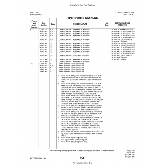 Aviation Part (76299-09) — Piper PA-28 Cherokee