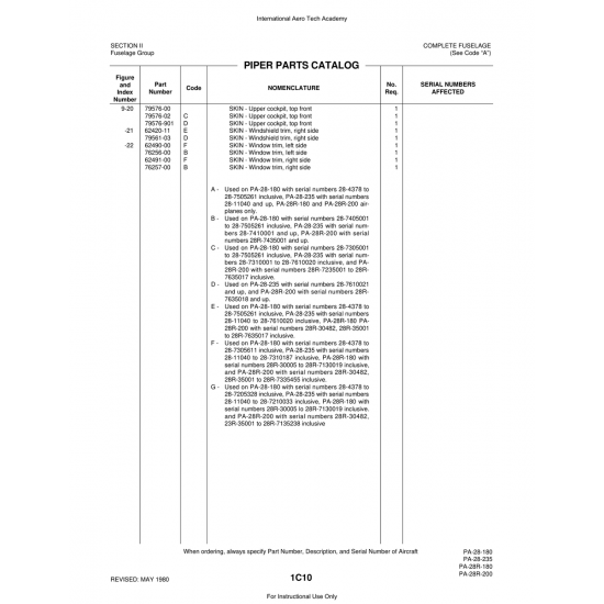 Aviation Part (79576-02) — Piper PA-28 Cherokee Aviation Part (79576-02) — Piper PA-28 Cherokee