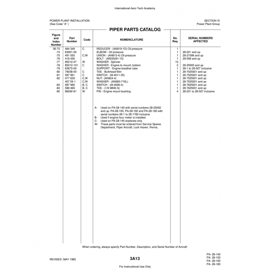 Aviation Part (63901-00) — Piper PA-28 Cherokee Aviation Part (63901-00) — Piper PA-28 Cherokee