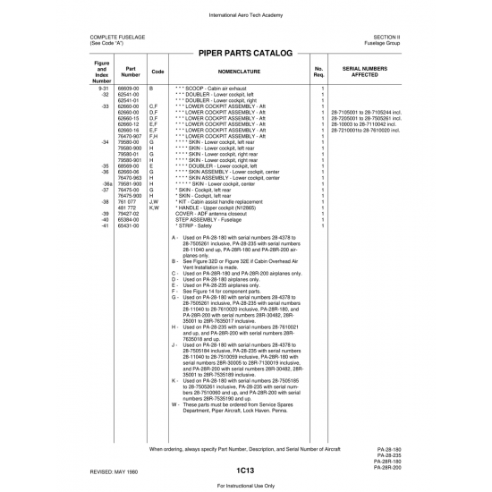 Aviation Part (62660-15) — Piper PA-28 Cherokee