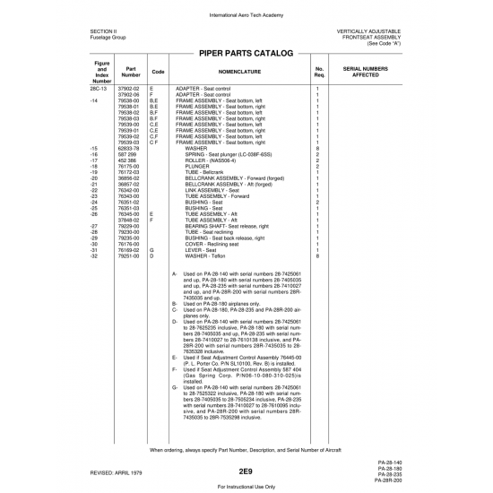 Aviation Part (79538-01) — Piper PA-28 Cherokee