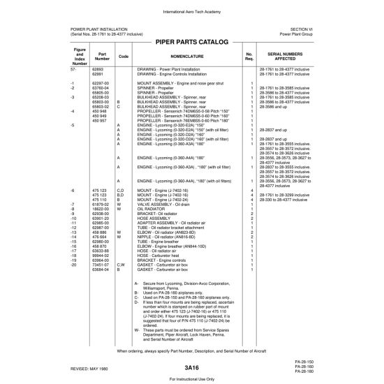 Aviation Part (62985-00) — Piper PA-28 Cherokee Aviation Part (62985-00) — Piper PA-28 Cherokee