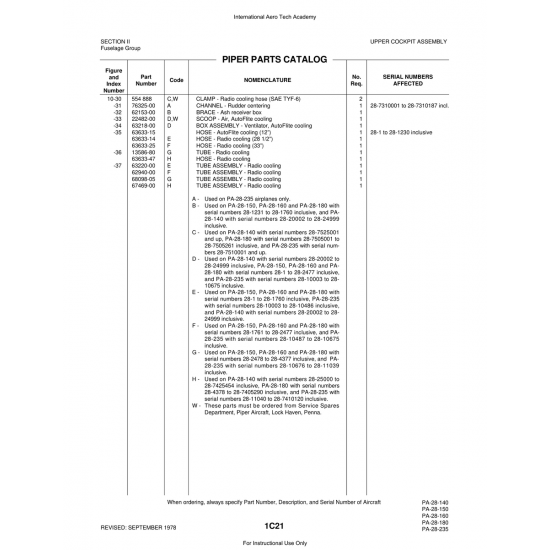 Aviation Part (62940-00) — Piper PA-28 Cherokee