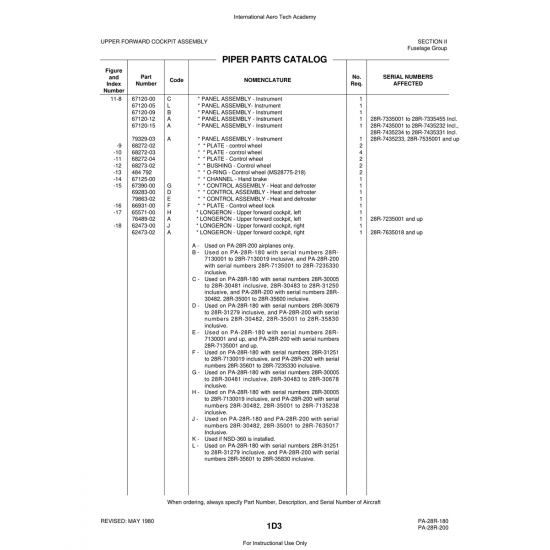 Aviation Part (62473-00) — Piper PA-28 Cherokee Aviation Part (62473-00) — Piper PA-28 Cherokee