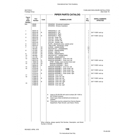Aviation Part (63070-16) — Piper PA-28 Cherokee