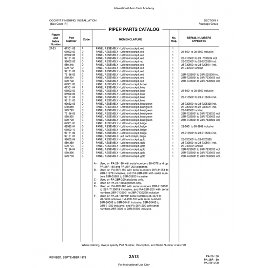 Aviation Part (66922-10) — Piper PA-28 Cherokee