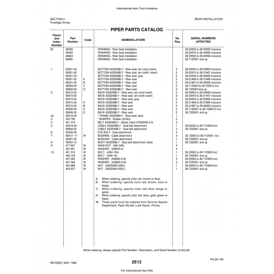 Aviation Part (80012) — Piper PA-28 Cherokee Aviation Part (80012) — Piper PA-28 Cherokee