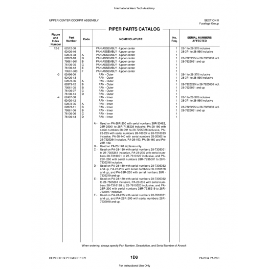 Aviation Part (79561-06) — Piper PA-28 Cherokee Aviation Part (79561-06) — Piper PA-28 Cherokee
