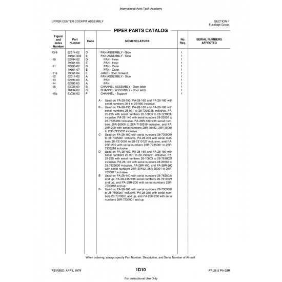 Aviation Part (62511-00) — Piper PA-28 Cherokee