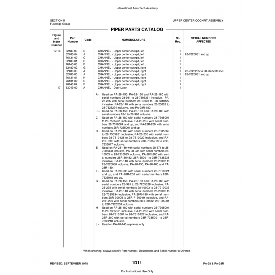 Aviation Part (62480-03) — Piper PA-28 Cherokee