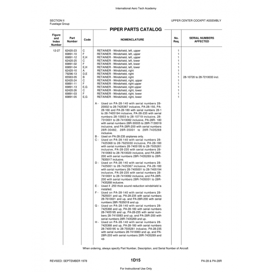 Aviation Part (62420-25) — Piper PA-28 Cherokee