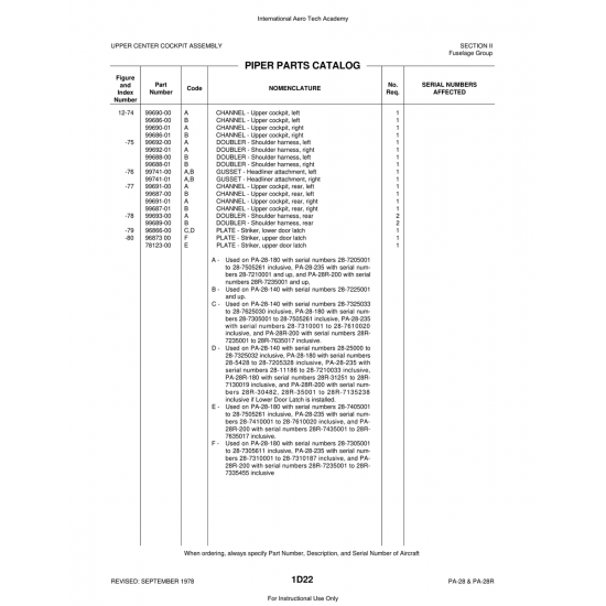 Aviation Part (78123-00) — Piper PA-28 Cherokee