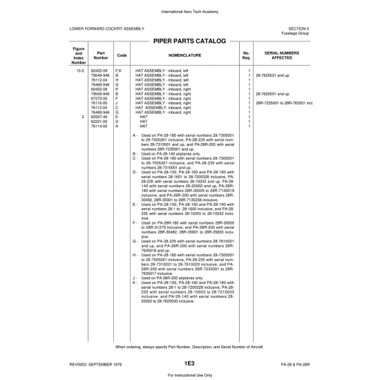 Hat Assembly (79549-946) — Piper PA-28 Cherokee