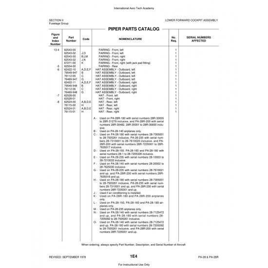 Aviation Part (62422-11) — Piper PA-28 Cherokee Aviation Part (62422-11) — Piper PA-28 Cherokee