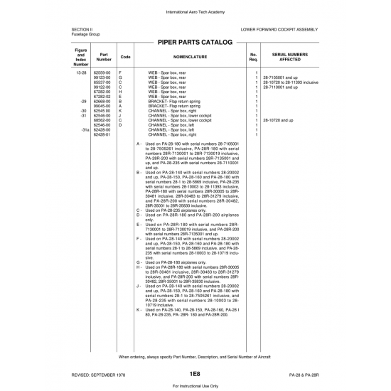 Aviation Part (62545) — Piper PA-28 Cherokee