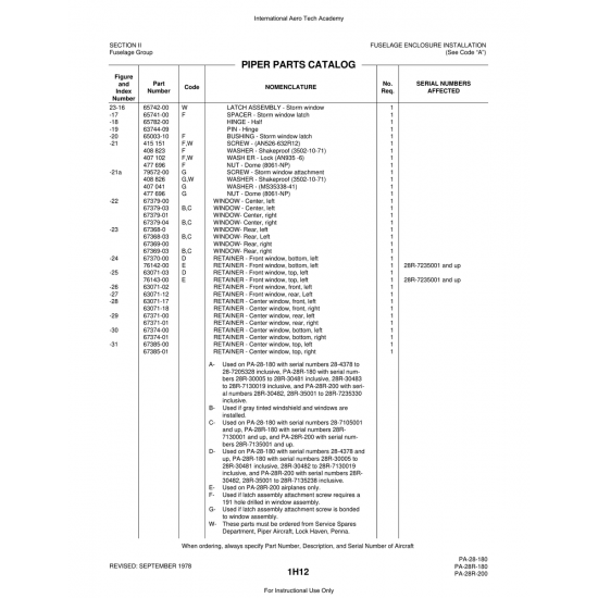 Aviation Part (76142-00) — Piper PA-28 Cherokee Aviation Part (76142-00) — Piper PA-28 Cherokee