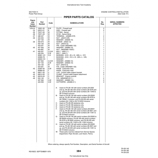 Aviation Part (63900-78) — Piper PA-28 Cherokee