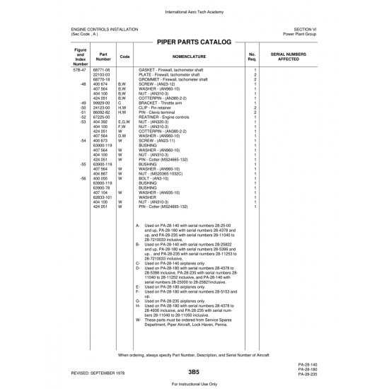 Aviation Part (22103-03) — Piper PA-28 Cherokee