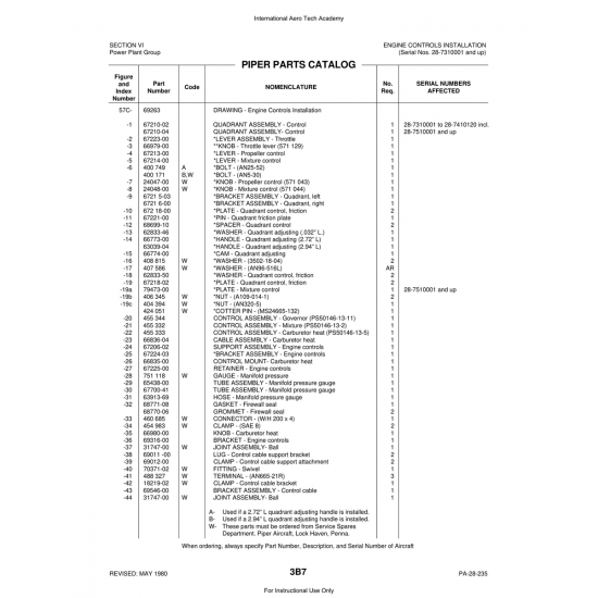 Aviation Part (65438-00) — Piper PA-28 Cherokee