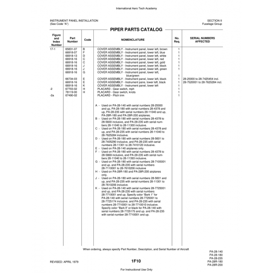 Aviation Part (66734-03) — Piper PA-28 Cherokee Aviation Part (66734-03) — Piper PA-28 Cherokee