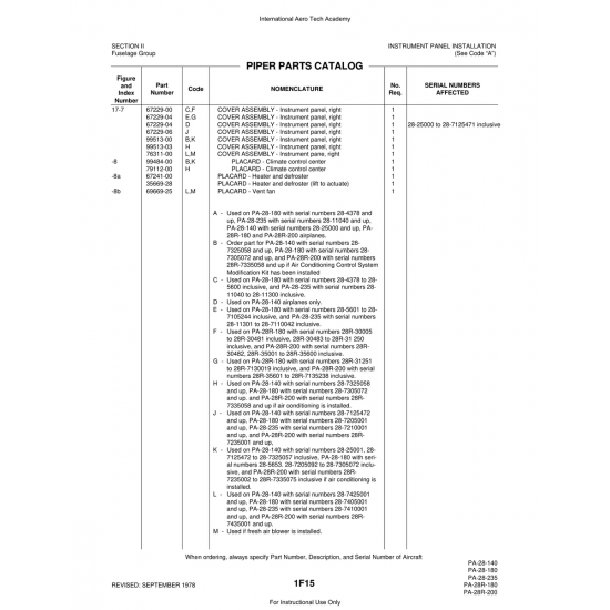 Aviation Part (69669-25) — Piper PA-28 Cherokee Aviation Part (69669-25) — Piper PA-28 Cherokee