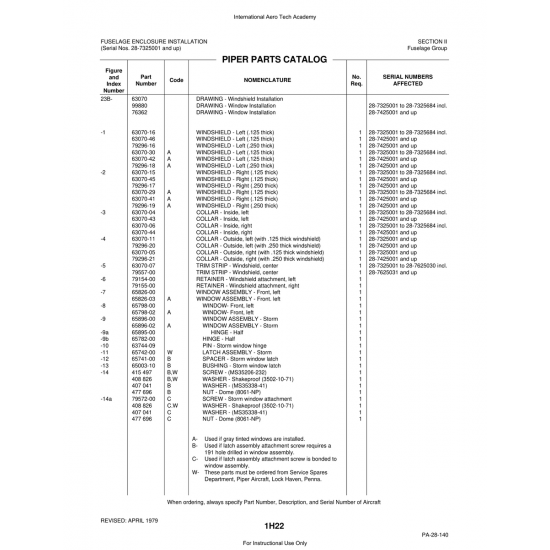 Aviation Part (79296-21) — Piper PA-28 Cherokee Aviation Part (79296-21) — Piper PA-28 Cherokee