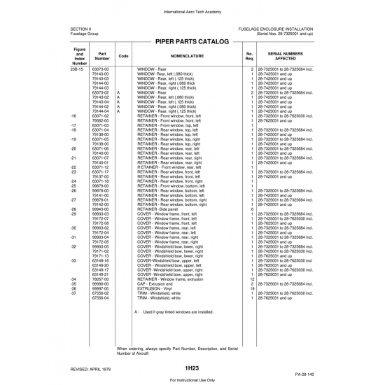 Aviation Part (79172-04) — Piper PA-28 Cherokee