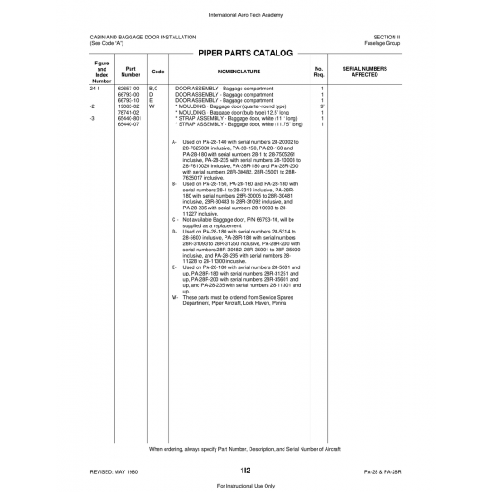 Aviation Part (62657-00) — Piper PA-28 Cherokee Aviation Part (62657-00) — Piper PA-28 Cherokee