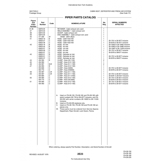 Aviation Part (63033-27) — Piper PA-28 Cherokee Aviation Part (63033-27) — Piper PA-28 Cherokee