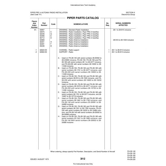 Aviation Part (62624-00) — Piper PA-28 Cherokee