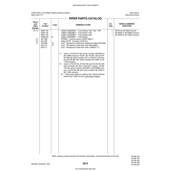 Aviation Part (63871-00) — Piper PA-28 Cherokee