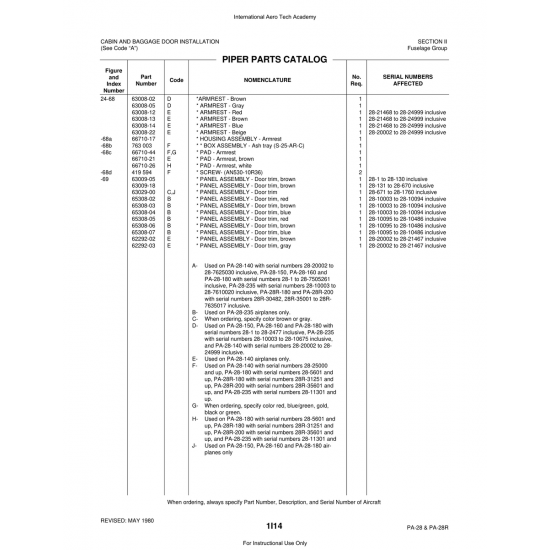 Aviation Part (62292-02) — Piper PA-28 Cherokee