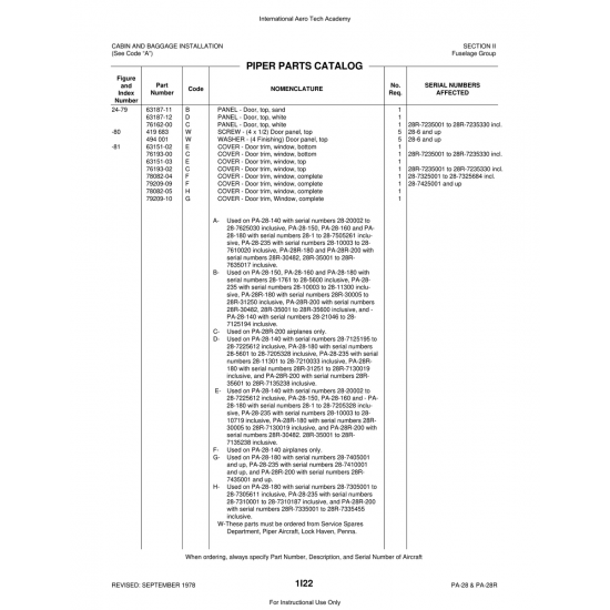 Aviation Part (76162-00) — Piper PA-28 Cherokee