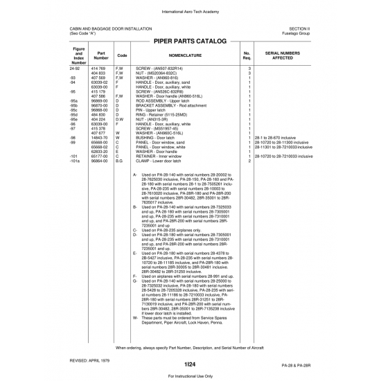 Aviation Part (14843-70) — Piper PA-28 Cherokee