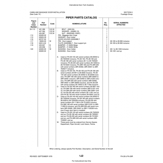 Aviation Part (24-113) — Piper PA-28 Cherokee