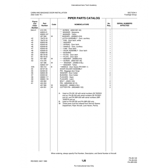 Aviation Part (79475-33) — Piper PA-28 Cherokee