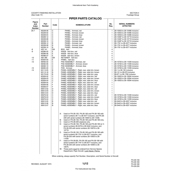 Aviation Part (65238-10) — Piper PA-28 Cherokee Aviation Part (65238-10) — Piper PA-28 Cherokee