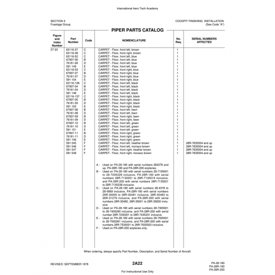 Aviation Part (76161-11) — Piper PA-28 Cherokee