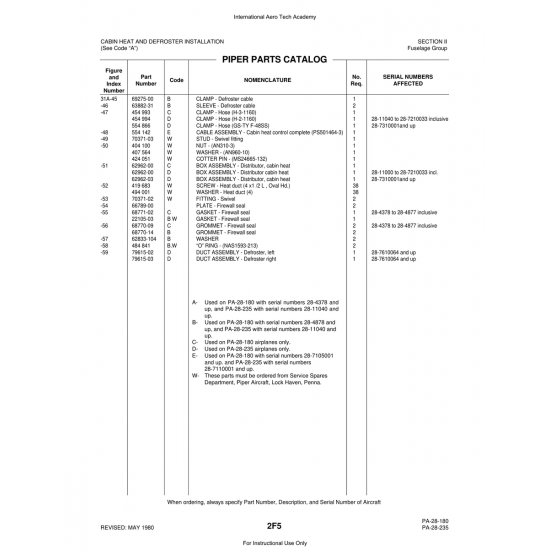 Aviation Part (62962-03) — Piper PA-28 Cherokee