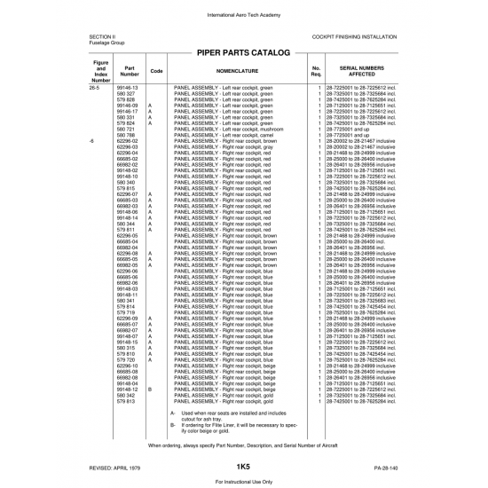Aviation Part (99148-10) — Piper PA-28 Cherokee