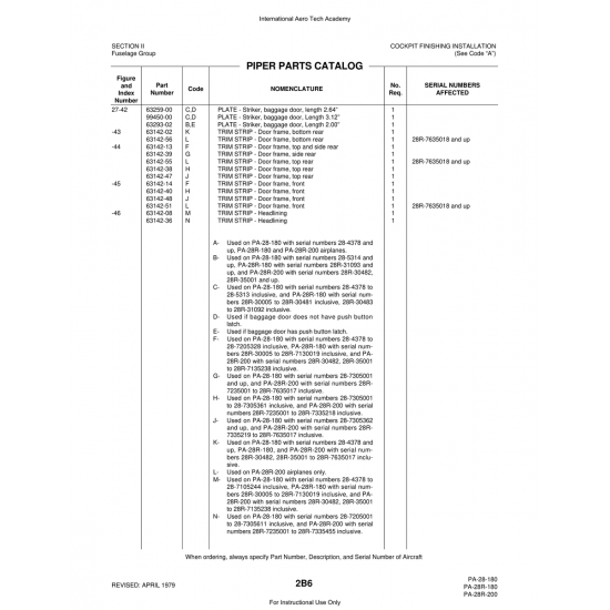 Aviation Part (63142-40) — Piper PA-28 Cherokee Aviation Part (63142-40) — Piper PA-28 Cherokee