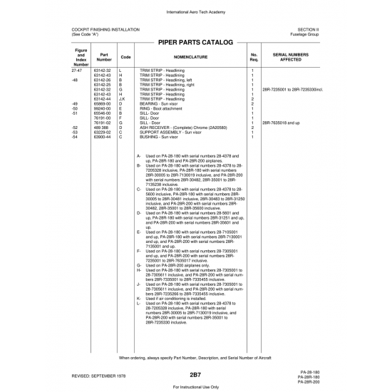 Aviation Part (76191-00) — Piper PA-28 Cherokee