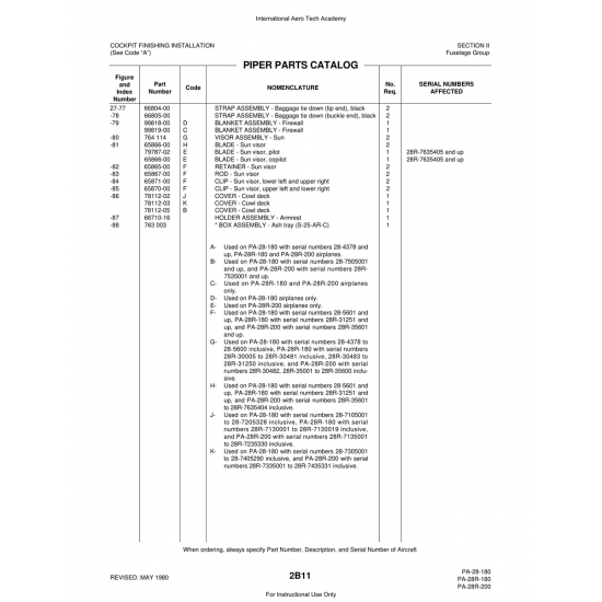 Aviation Part (99819-00) — Piper PA-28 Cherokee