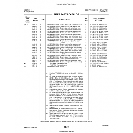 Aviation Part (69672-00) — Piper PA-28 Cherokee Aviation Part (69672-00) — Piper PA-28 Cherokee