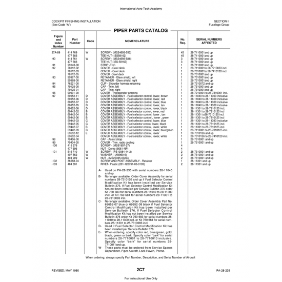 Aviation Part (28-7110001and) — Piper PA-28 Cherokee Aviation Part (28-7110001and) — Piper PA-28 Cherokee